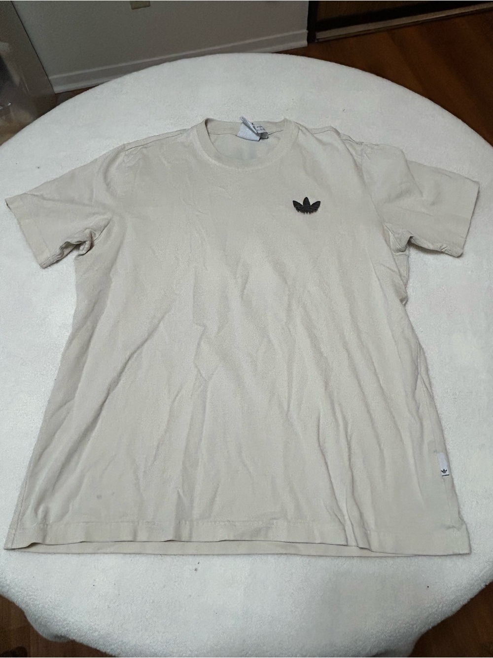 adidas Trefoil Short Sleeve Tee in Beige with Black Logo